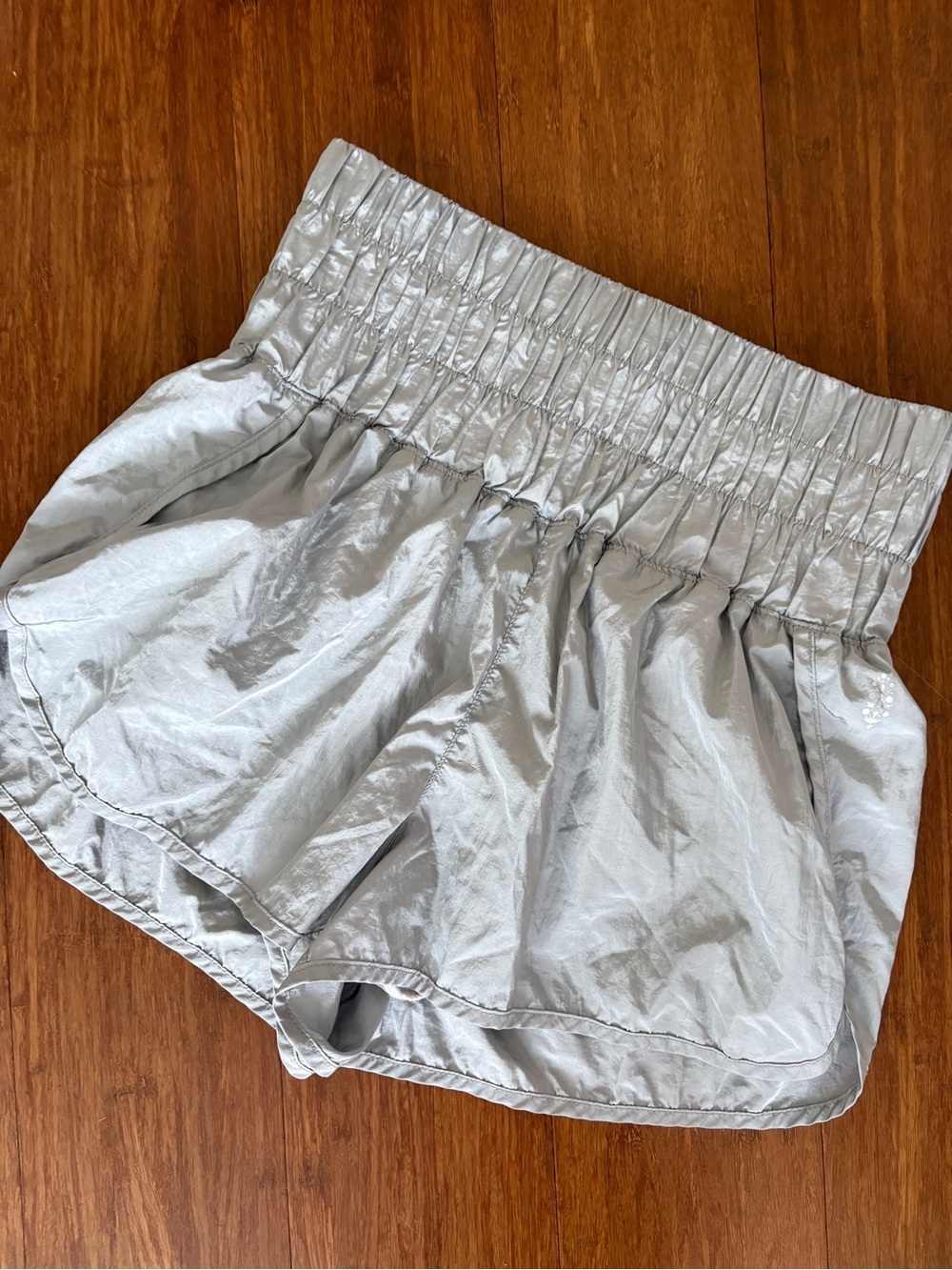 FP Movement Shorts The Way Home High Smocked Elastic Waist Athletic Silver Gray - Picture 3 of 9